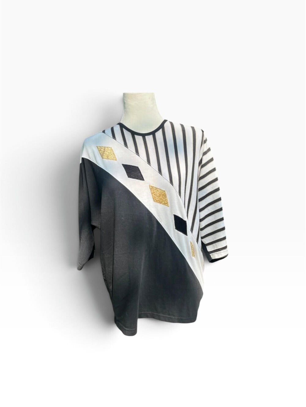 Vintage Black & White Geometric Colorblock Top